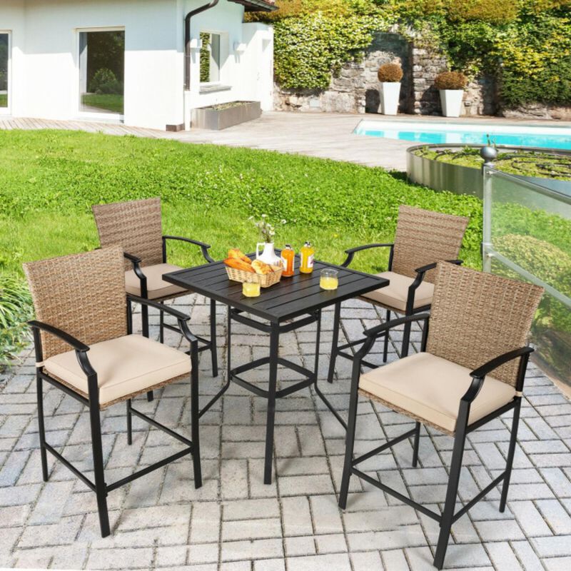 Hivvago Patio Rattan Bar Stools Set of 4 with Soft Cushions