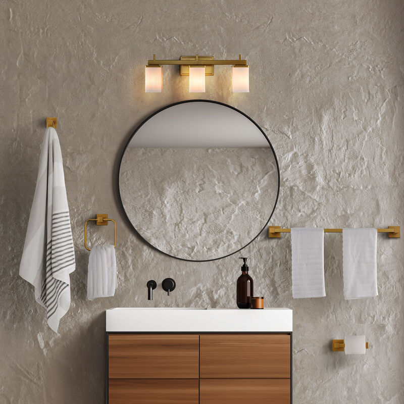 Caia 22.38" 3-Light Modern Contemporary Vanity Light with Frosted Glass Shades and Bathroom Hardware Accessory 5-Piece Set