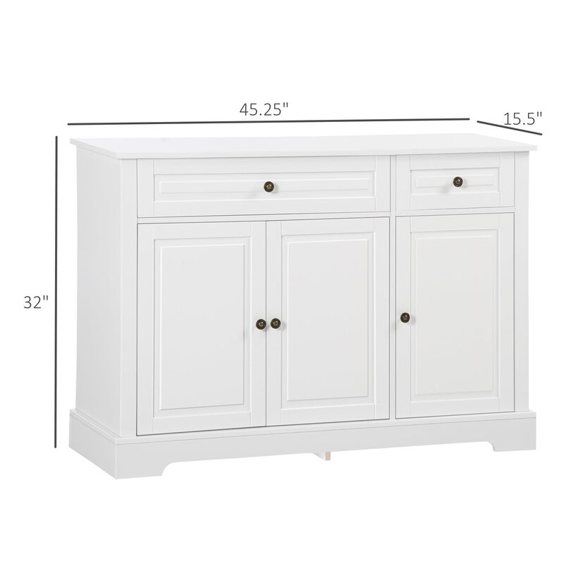 White Modern Buffet: Sideboard with Cupboards & Drawers