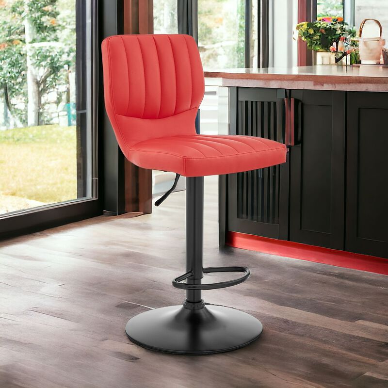 Hivvago Red and Black Faux Leather And Iron Adjustable Height Swivel Bar Chair