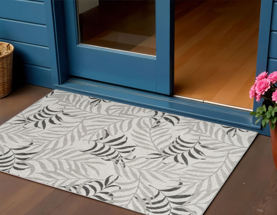 HomeRoots Palm Leaf Indoor Outdoor Area Rug