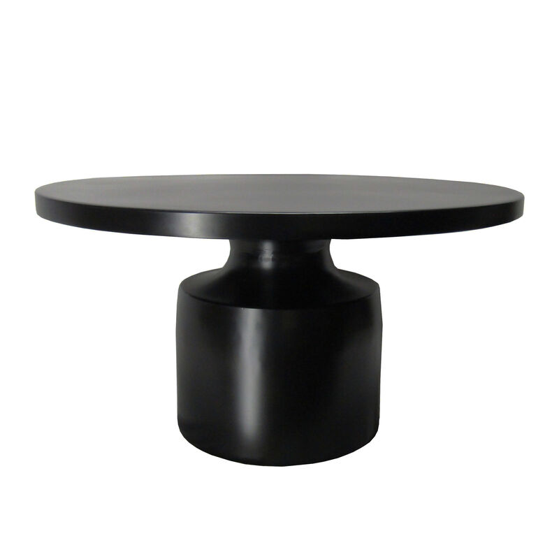 Zoe 30 Inch Round Coffee Table with Pedestal Base, Sleek Modern Silhouette, Matte Black Powder Coated Metal