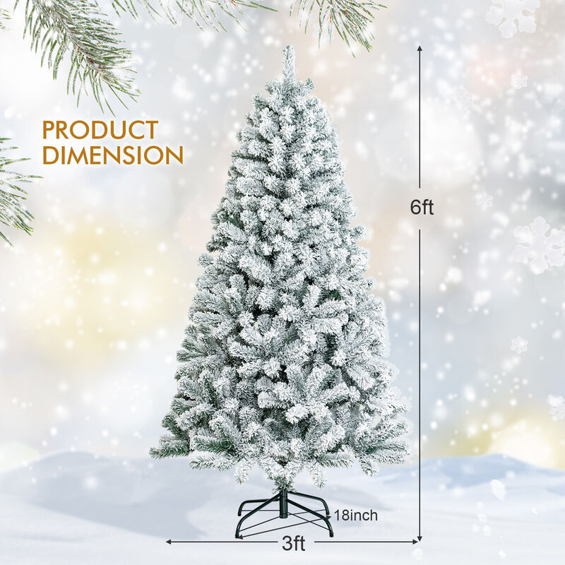 Artificial Snow Decorated Flocked Hinged Christmas Tree with Metal Stand