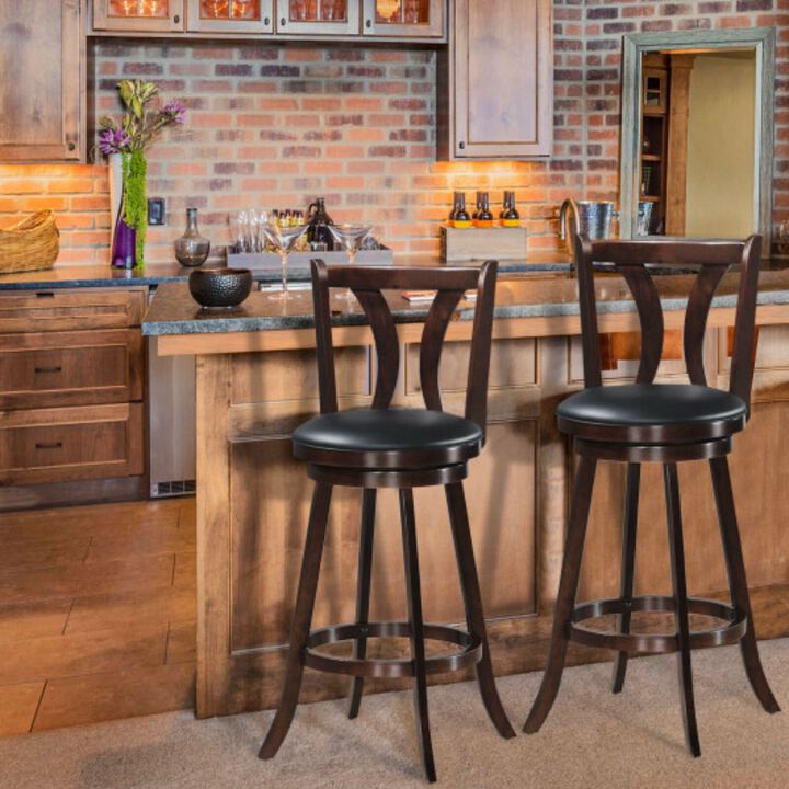 Set of 2 Swivel Bar stool Counter Height Leather Padded Dining Kitchen Chair