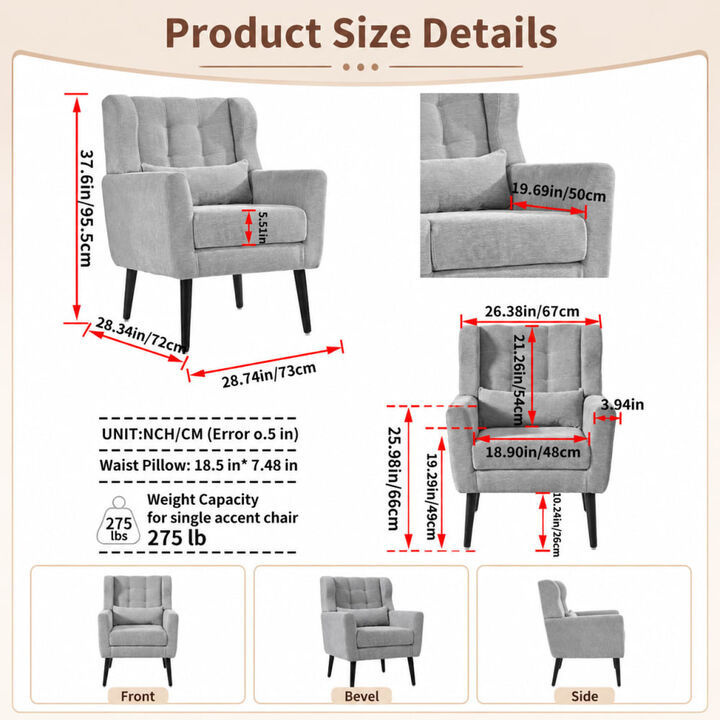 GOODSILO Upholstered Chenille Accent Armchair with Pillow, Comfy Padded Lounge Chair for Small Spaces, Living Room, Bedroom