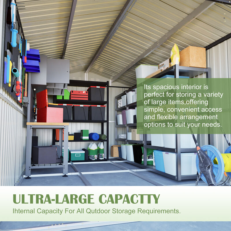 8 x 12 FT Outdoor Storage Shed, Large Metal Tool Storage with Aluminium Frame and Lockable Doors image number 8