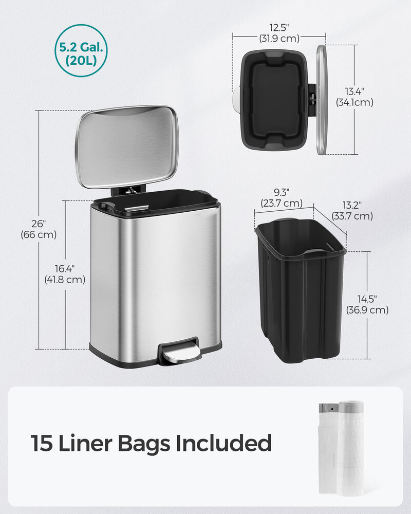Stainless Steel Trash Can with Soft Close Lid and Removable Liner image number 2