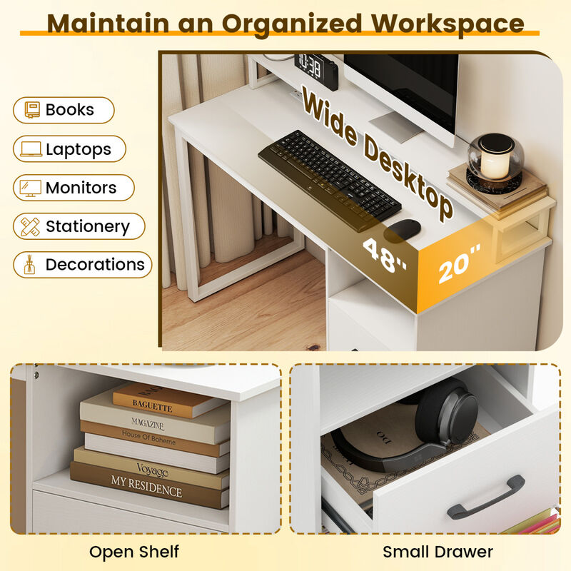 Computer Desk with Power Outlets and File Drawer for Office and Study image number 7