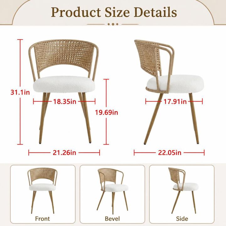 GOODSILO Set of Two Woven Rattan Wing Back Dining Chairs with Soft Foam Cushion and Metal Legs for Kitchen Dining Room Home Use