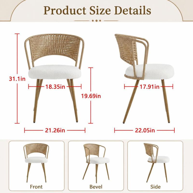 GOODSILO Set of Two Woven Rattan Wing Back Dining Chairs with Soft Foam Cushion and Metal Legs for Kitchen Dining Room Home Use image number 1