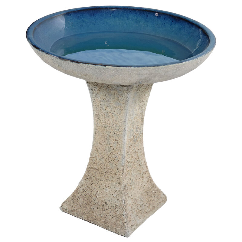Sunnydaze Nantes Lava Finish Bird Bath - White Distressed Ceramic