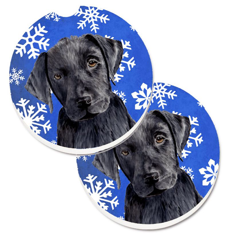 Caroline's Treasures Labrador Winter Snowflakes Holiday Set of 2 Cup Holder Car Coasters SC9364CARC, 2.56, Multicolor image number 0