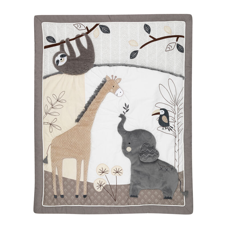 Lambs & Ivy Baby Jungle Animals 4-Piece Gray/White/Taupe Crib Bedding Set