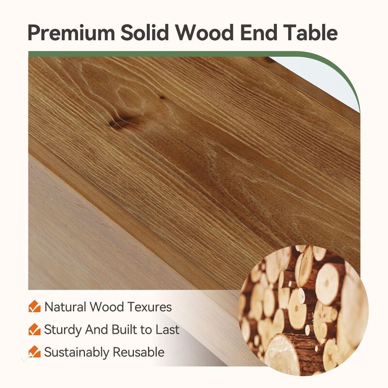 Modern C-Shaped Solid Wood Side Table with 2-Tier Storage, Nightstand image number 4