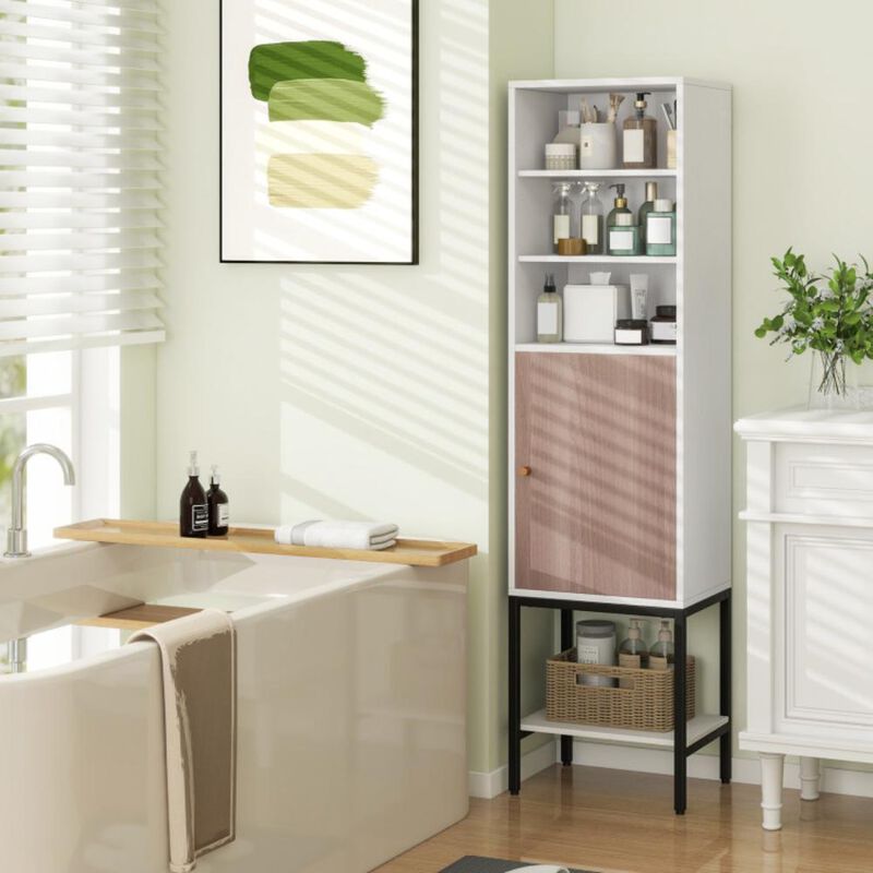 Hivvago Bathroom Tall Cabinet with 1 Door and 4 Shelves Narrow Storage Unit