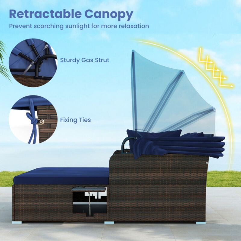Patio Rattan Daybed with Adjustable Canopy and Built-In Side Tables image number 7