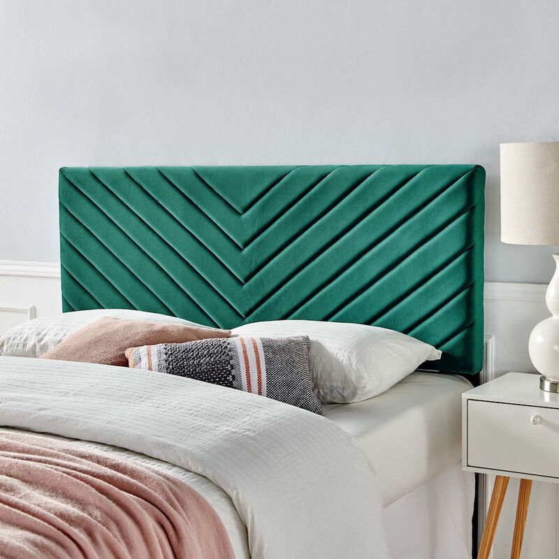 Modway Alyson Angular Channel Tufted Performance Velvet Twin Headboard, Teal image number 5