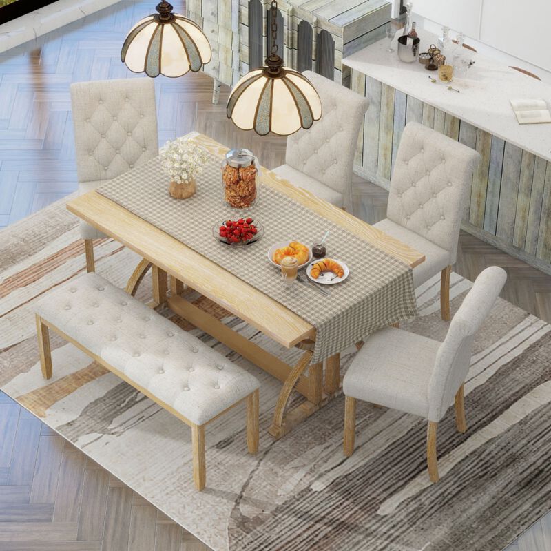 Poxtug Retro Farmhouse Rectangular Dining Set image number 2