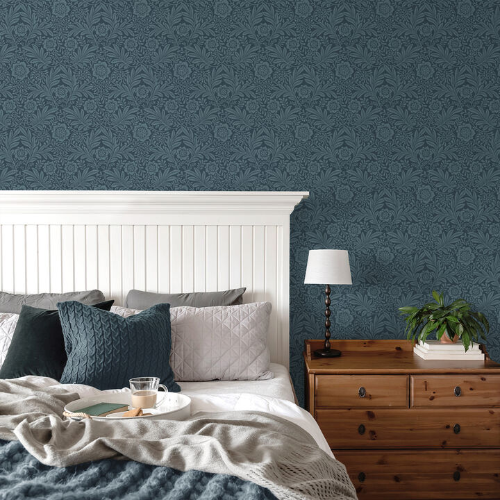 Camille Navy Damask Wallpaper