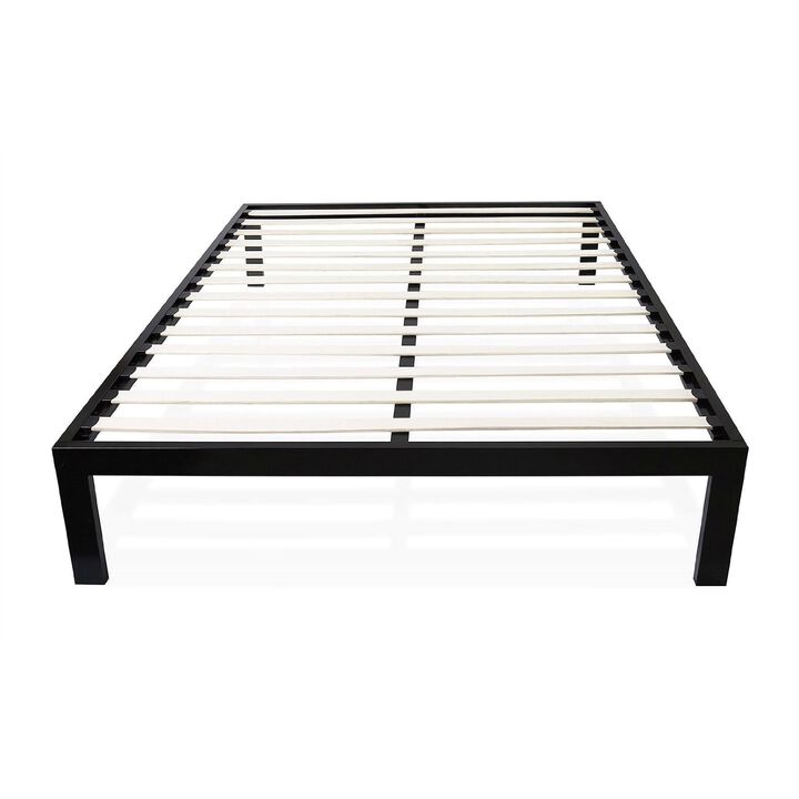 QuikFurn Twin size Modern Black Metal Platform Bed Frame with Wood Slats