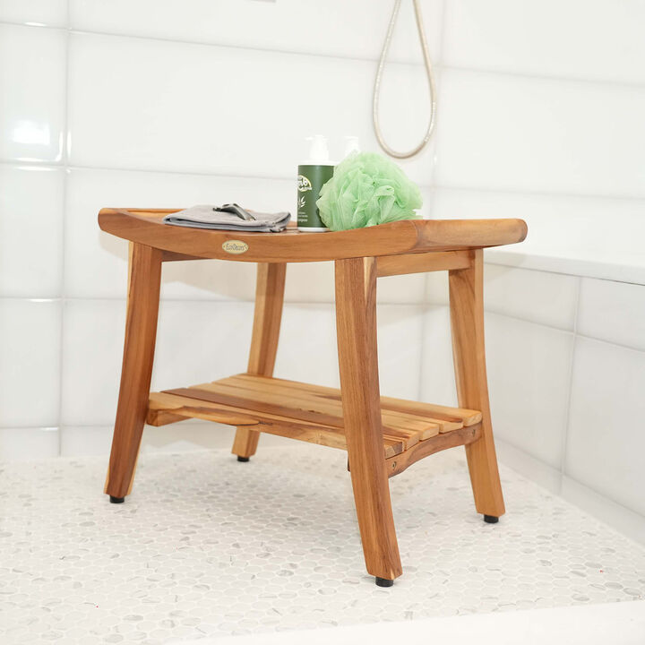 EcoDecors 24 Inch Harmony Natural Color Waterproof Teak Wood Shower Bench