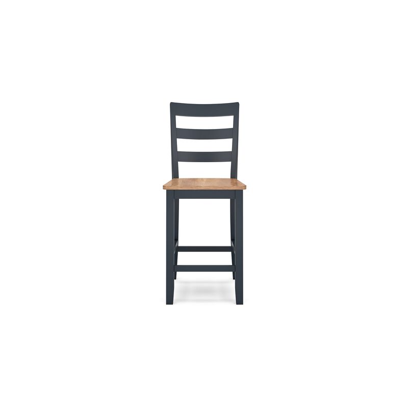 Gasy Counter Height Chair Set of 2, Dark Blue Solid Wood, Brown Seat - Benzara