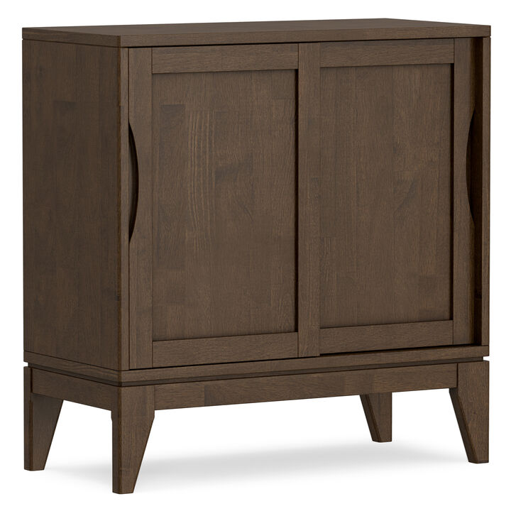 Harper 30 inch Wide Solid Hardwood Mid-Century Modern Low Storage Cabinet in Walnut Brown