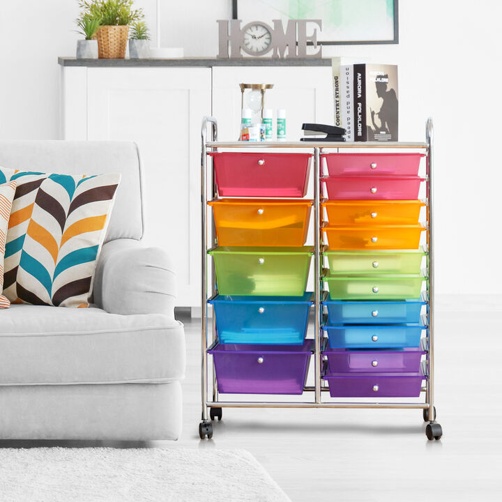15-Drawer Utility Rolling Cart with Multi-Purpose Storage Drawers