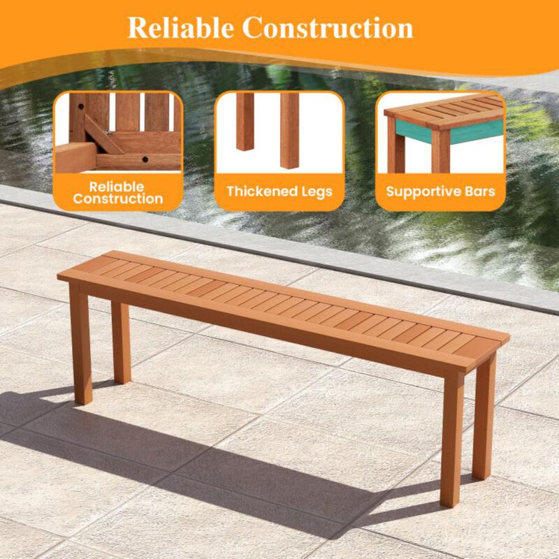Hivvago Outdoor Long Patio Dining Backless Wooden Bench with Teak Oil Finish