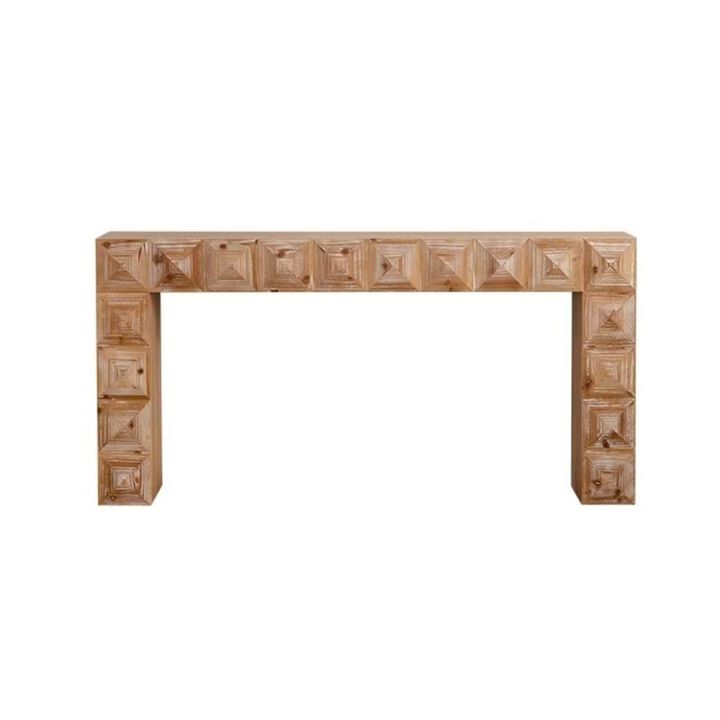 59.06"Rustic Geometric Relief Console Table-Entryway Table with 3D Carved Details
