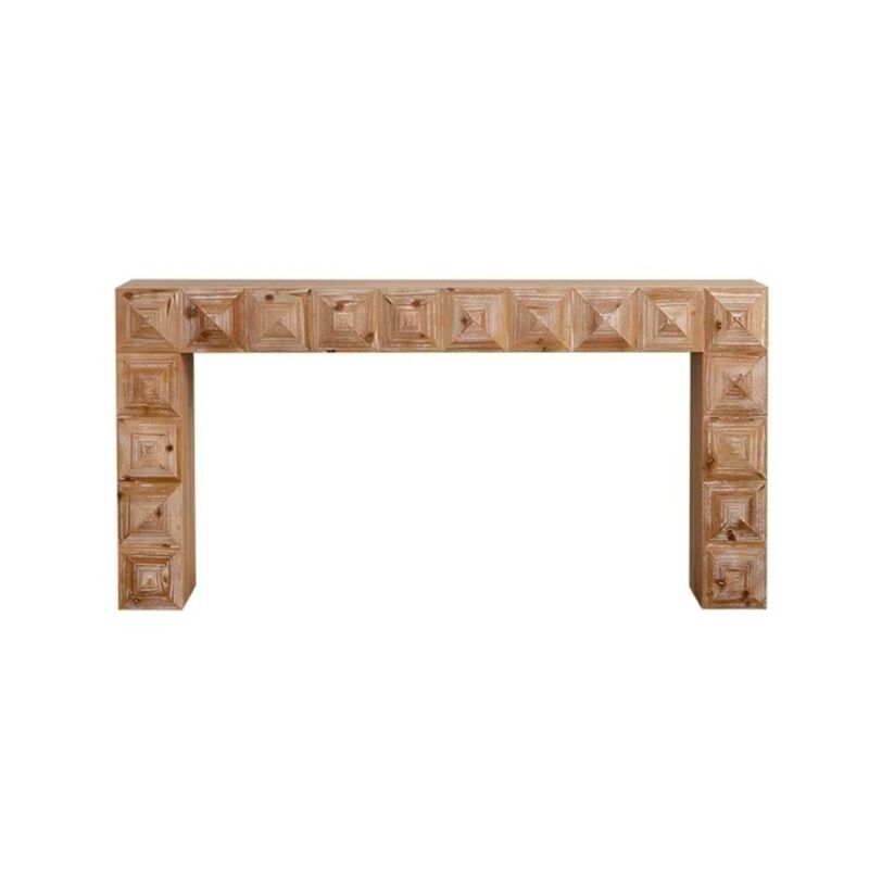 59.06"Rustic Geometric Relief Console Table-Entryway Table with 3D Carved Details image number 0
