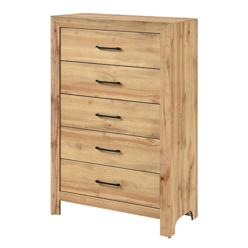 Eby Tall Dresser Chest, 5 Drawers, Black Nickel Handles, Natural Brown image number 4