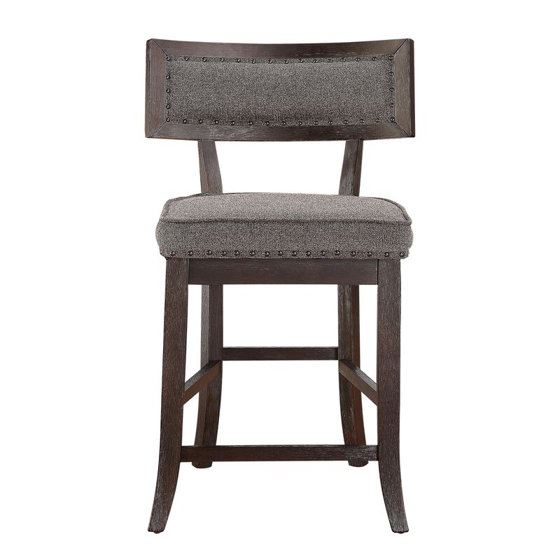 Shan 25 Inch Counter Height Chair, Nailhead Trim, Brown Wood, Set of 2
