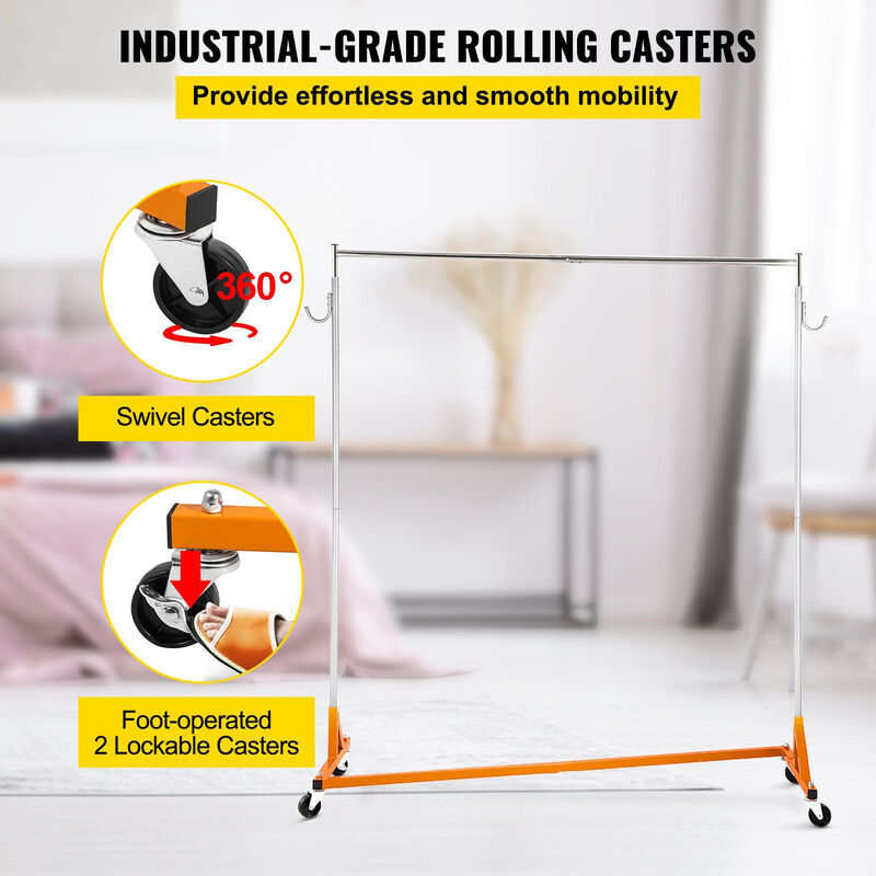 Rolling Z Garment Rack with Lockable Wheels, Industrial Clothing Rack image number 6