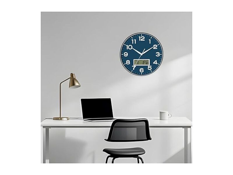 LCD Display Perpetual Calendar Temperature Wall Clock 12 Inch Silent Non Ticking image number 3