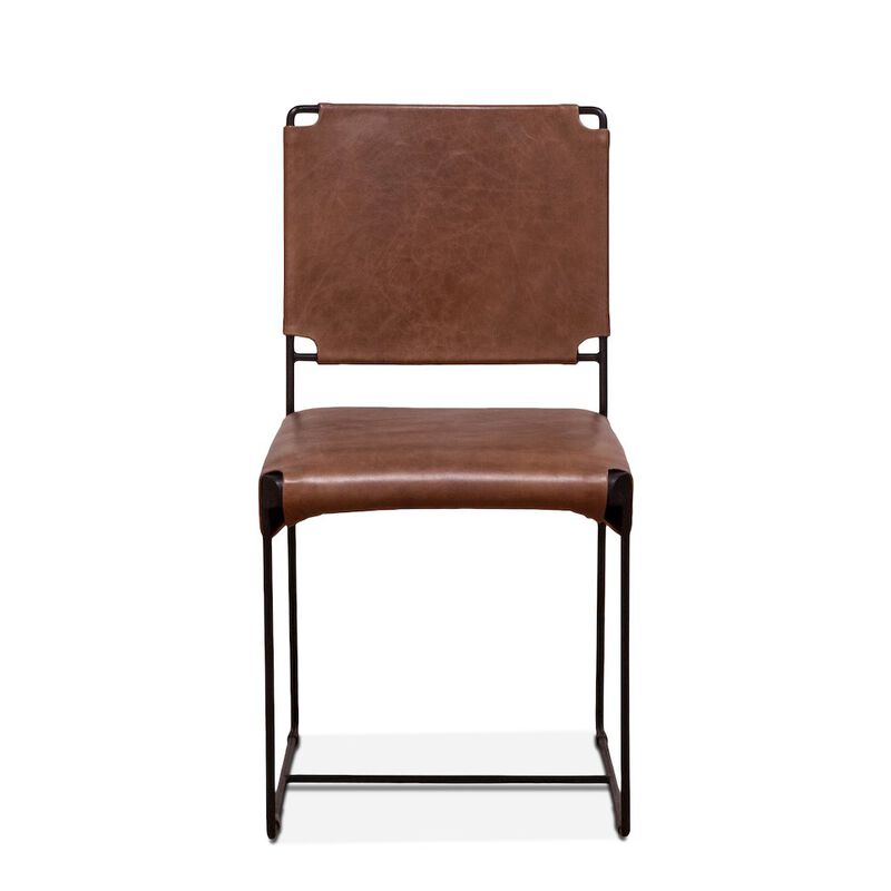 World Interiors Melbourne Dining Chair In Tobacco Leather And Iron