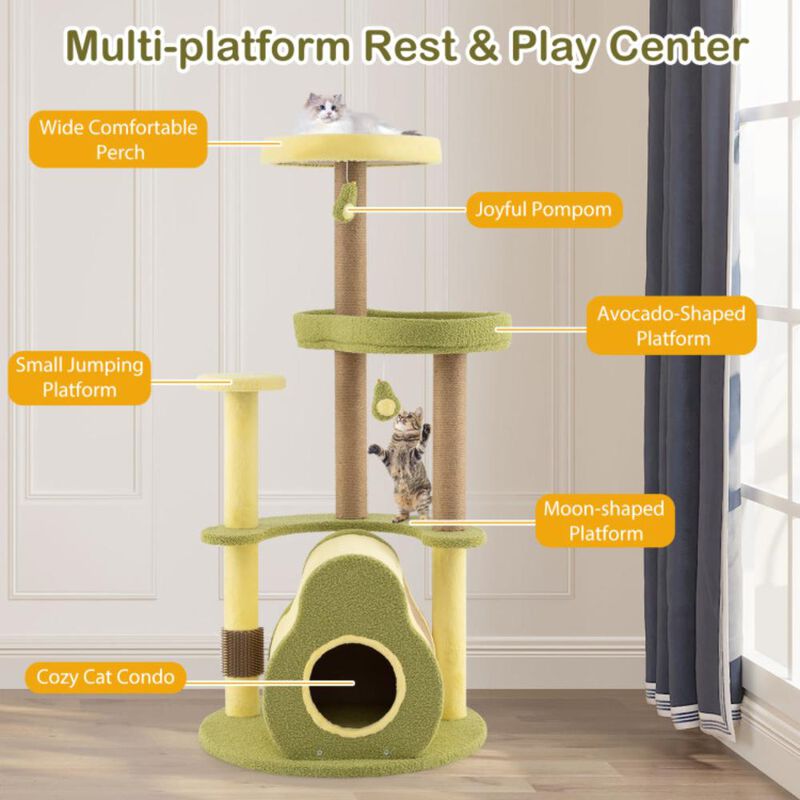 Hivvago Freestanding Multi-level Avocado Cat Tower with Private Condo