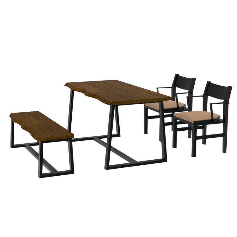 Irregular Dining Table Set for 4 with Bench and 2 Chairs – Space-Saving Kitchen Furniture