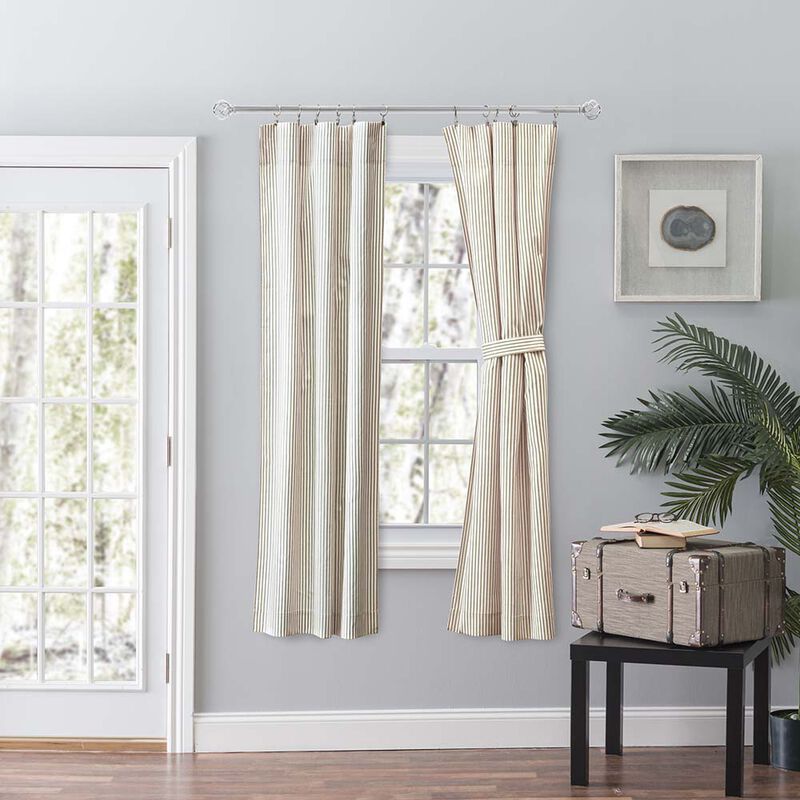 Ellis Curtain Plaza Classic Ticking Stripe Printed 3" Rod Pocket Tailored Panel Pair with Tiebacks