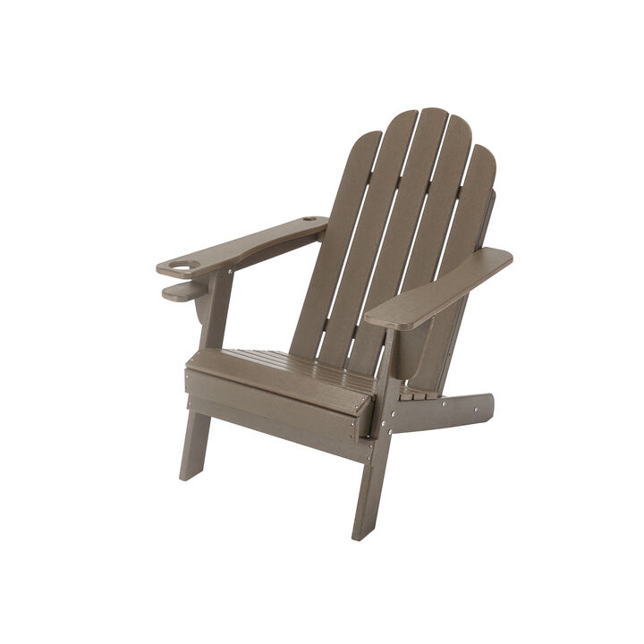 Traditional Curveback Plastic Patio Adirondack Chair with Cup Holder and umbrella holder Outdoor