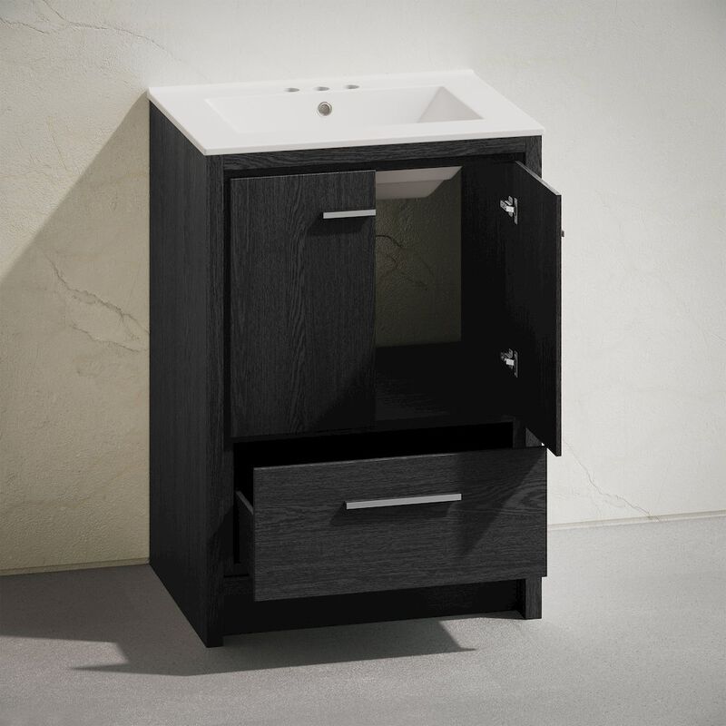 24" Freestanding Bathroom Vanity in Black Oak with 3-Hole Centerset Sink Top image number 4
