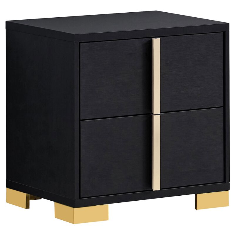 Dex 4 Piece Twin Bedroom Set, Black, Gold Accents, LED Headboard - Benzara