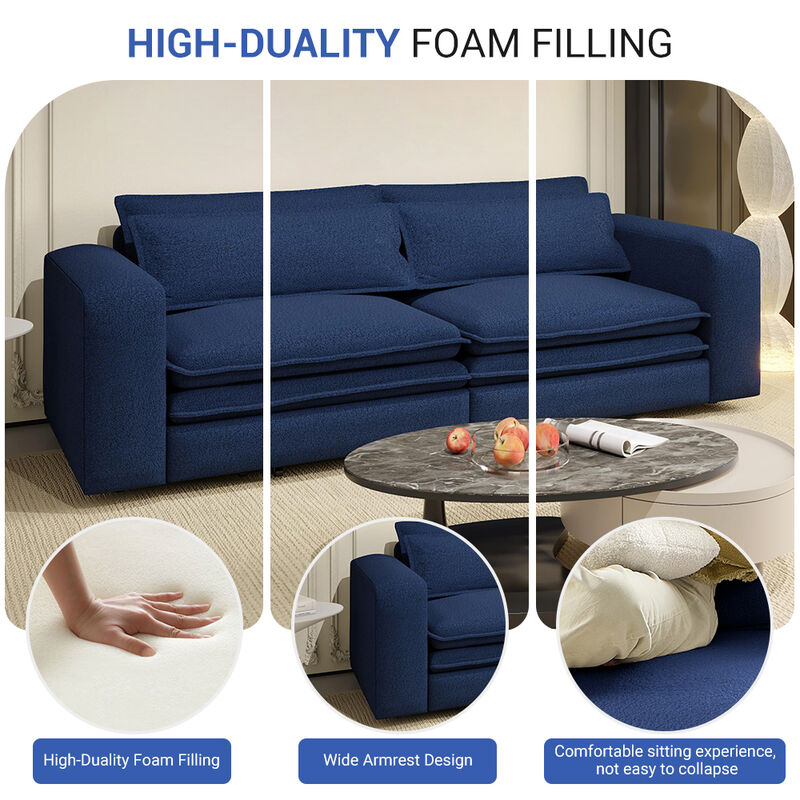 Whisen 93" King Size Sleeper Sofa, 3-Seat Teddy Fabric Convertible Couch with 2 Lumbar Pillows image number 5