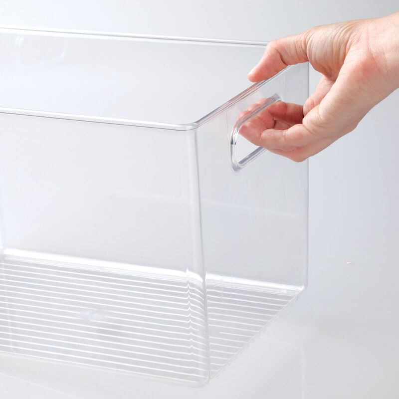 mDesign Deep Plastic Home Storage Organizer Bin, Built-In Handles, 2 Pack, Clear image number 6