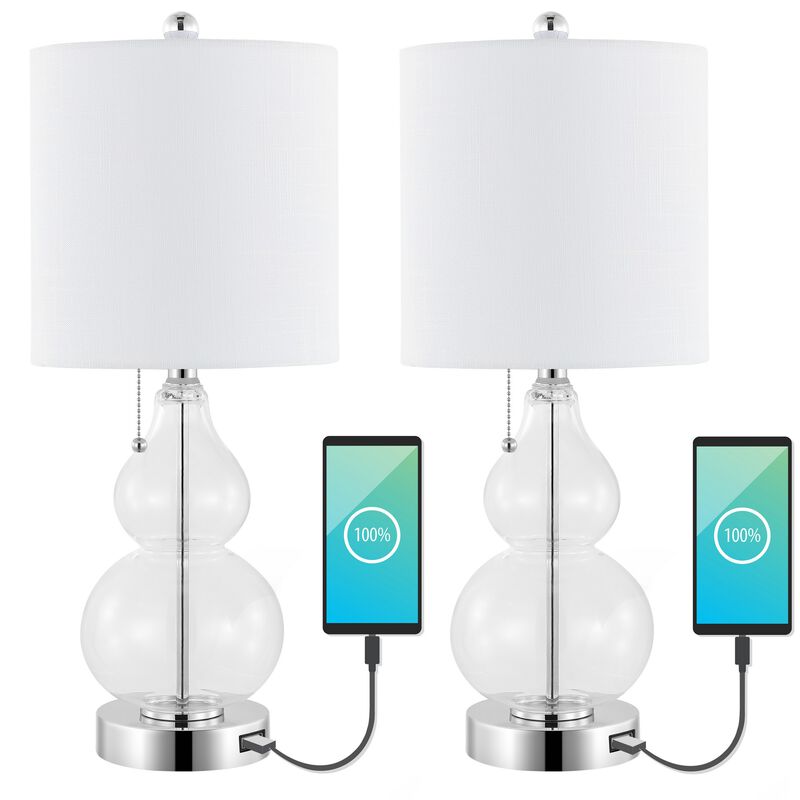 Cora Classic Vintage Glass LED Table Lamp with USB Charging Port (Set of 2)