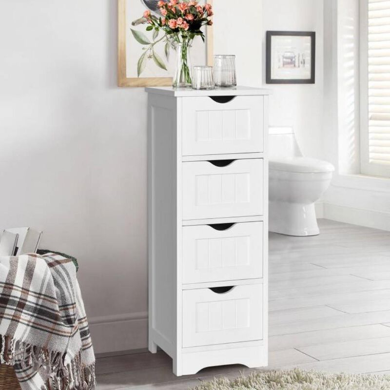 Hivvago Modern Farmhouse 4-Drawer Bathroom Linen Floor Cabinet in White Wood Finish