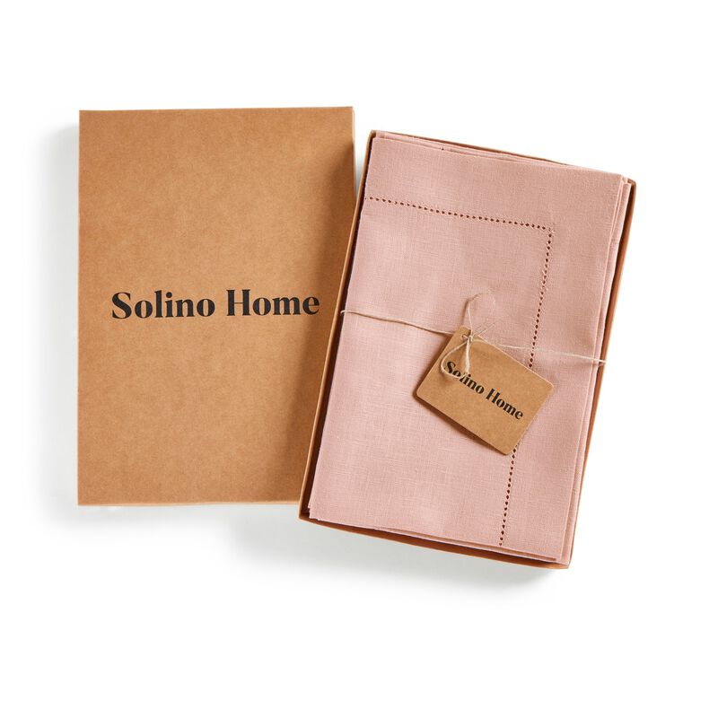 Solino Home 100% Pure Linen Dinner Napkins Set of 4 - Medium Weight Hemstitch