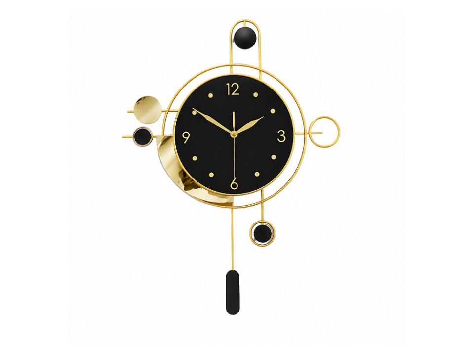 22x16 Inch Pendulum Wall Clock - Silent Battery Operated Modern Gold Decor