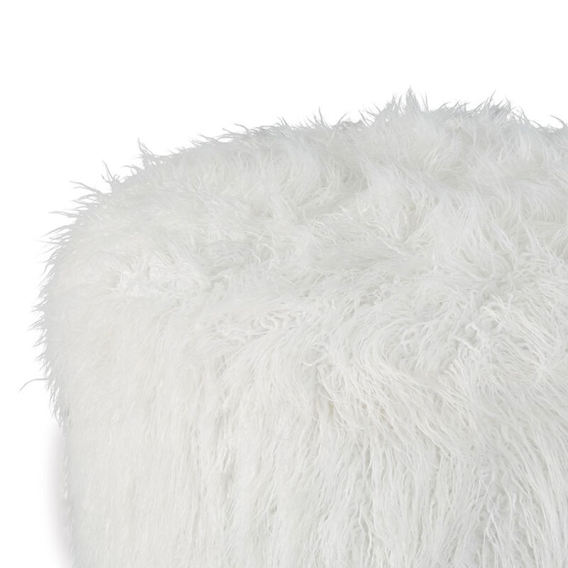Lacey Oversized Accent Ottoman, White Faux Fur, Soft Cushion, 39 Inch - Benzara