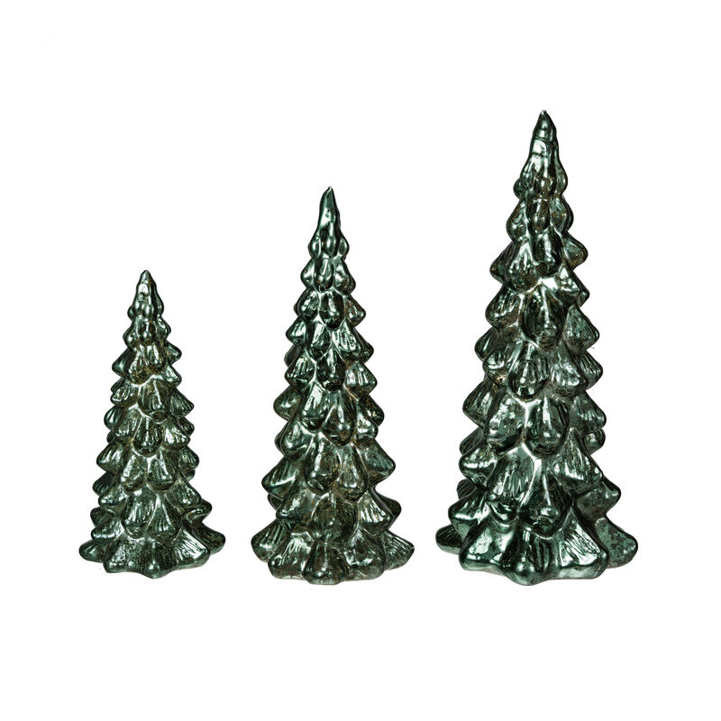 Glass Christmas Trees with LED, Green, Set of 3 image number 0